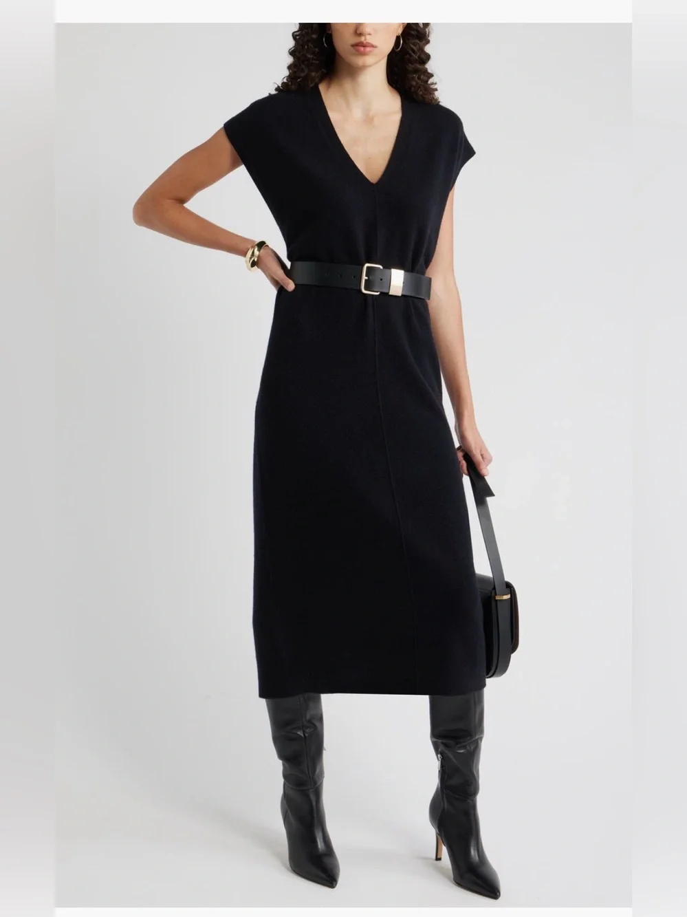 NWOT NORDSTROM BRAND Wool & Cashmere Blend Black V-neck Sweater Dress
Size Small - Picture 2 of 11